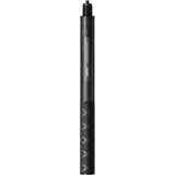 Black action selfie stick with textured grip and threaded mounting tip