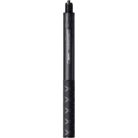 Black action selfie stick with textured grip and threaded mounting tip