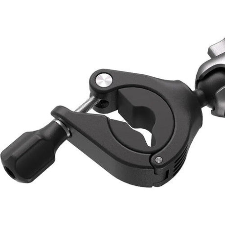 Black camera bike mount bracket with spring clamp and locking screw