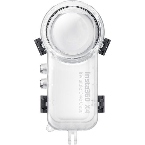 Carcasă dive Insta360 X4 transparentă, vedere frontală cu fereastră rotundă
