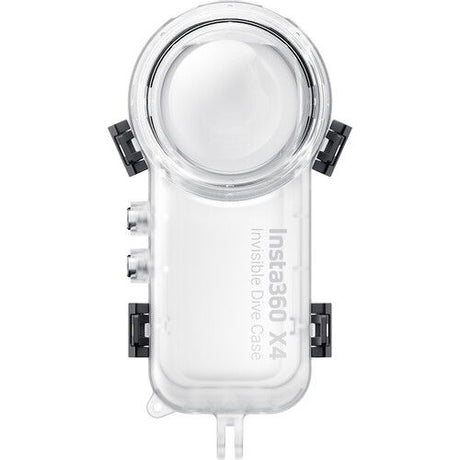 Carcasă dive Insta360 X4 transparentă, vedere frontală cu fereastră rotundă