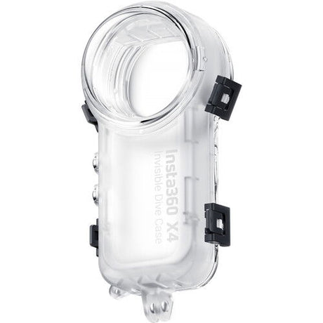 Carcasă dive transparentă Insta360 X4, profil lateral cu cleme negre