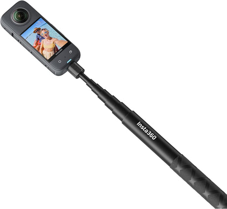 Selfie stick with camera phone mount and extendable black pole, 114cm