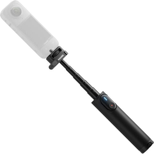 Selfie stick with clear phone holder and remote shutter button on handle