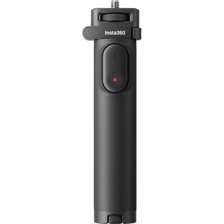 Black telescopic selfie stick handle with button remote and top phone clamp