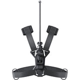 Third-person backpack mount with black harness straps and center clamp base