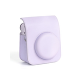 Violet camera case for Instax Mini 12 with round front cutout and top flap