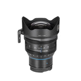 Black 11mm T4.3 cine lens for Sony E, front view showing glass element and focus ring