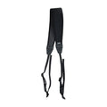 Black camera neck strap with padded ends and adjustable webbing