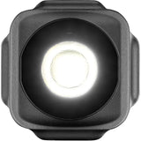 Mini LED video light head with bright circular lens, dark gray finish