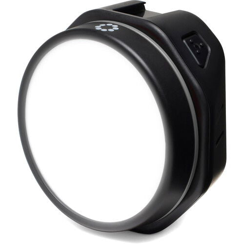 Inel LED bicolor Joby Beamo, carcasă neagră, formă circulară, lumină frontală.