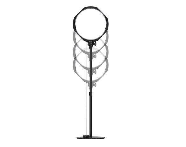 LED bicolor light on tall stand with round base, diffuser head centered