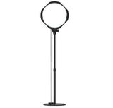 Black LED bicolor light on slim stand with circular diffuser head, front view