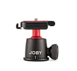 Black camera ball head base with red column and right-side textured control knob