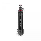 Black compact tripod standing upright with ball head and red adjustment ring