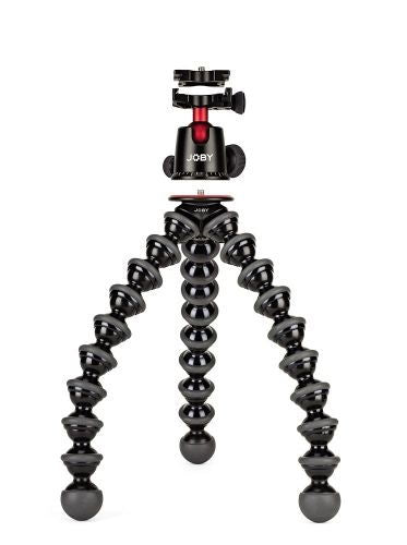 Flexible mini tripod with ball head and red accent, black, compact 5K kit