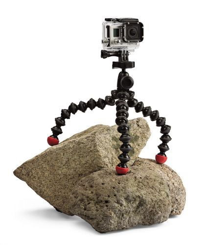 Treied flexibil Joby GorillaPod pentru GoPro, cu cameră în carcasă transparentă pe pietre