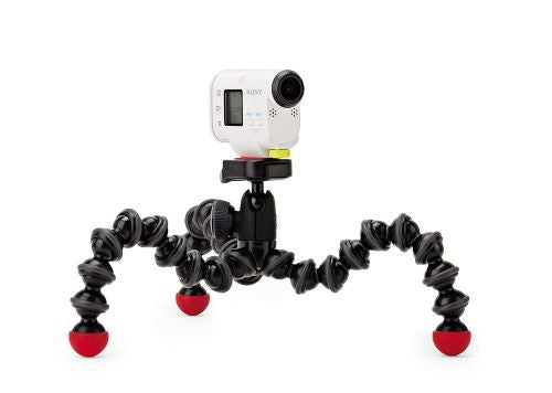 Treied flexibil Joby GorillaPod cu cameră de acțiune albă montată, picioare negre