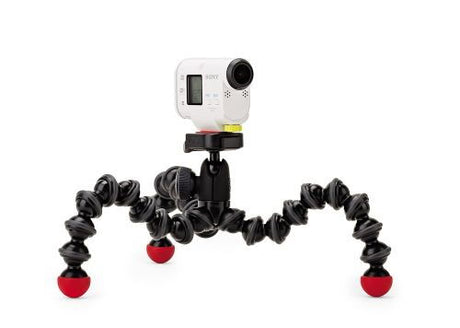 Treied flexibil Joby GorillaPod cu cameră de acțiune albă montată, picioare negre