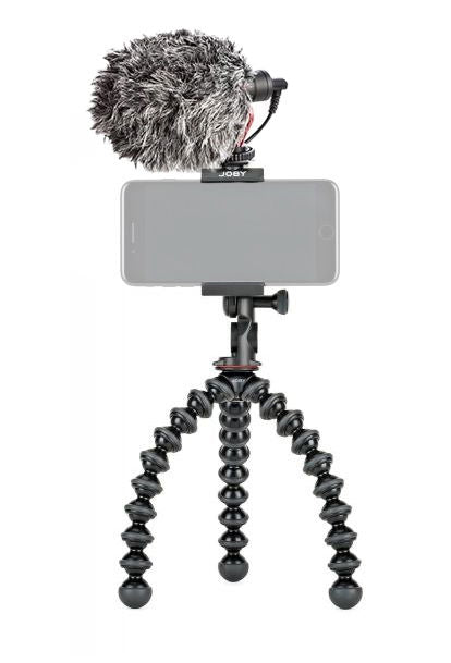 Kit vlogger: microfon tip parbriz și telefon pe trepied flexibil