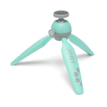 Teal mini tabletop tripod with ball head and three fold-out legs