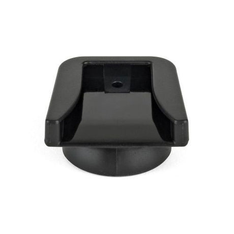 Black cold shoe mount underside with central hole and two side supports