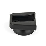Black cold shoe mount end view with release slot and mounting cavity