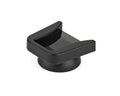 Black cold shoe mount with raised bracket and open slot for camera accessories