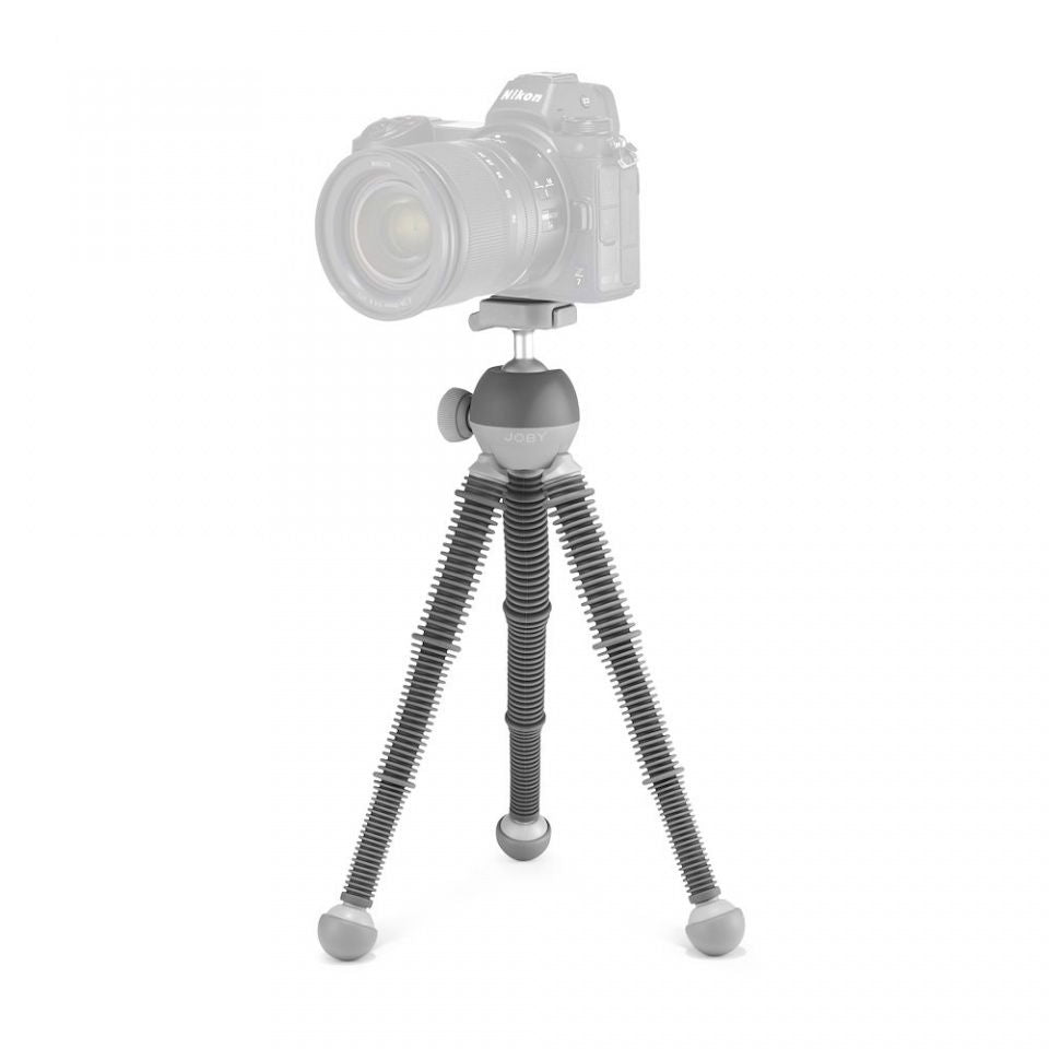 Mini trepied flexibil pentru cameră, bază cu picioare cu ventuze gri, suport central.