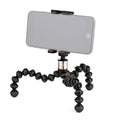 Flexible mini tripod with smartphone clamp, black bendable legs