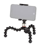 Flexible mini tripod with smartphone clamp, black bendable legs