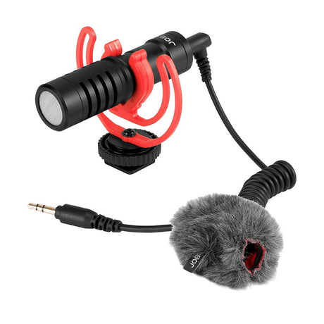 Microfon pentru smartphone/cameră, negru, cu paravânt gri și cablu