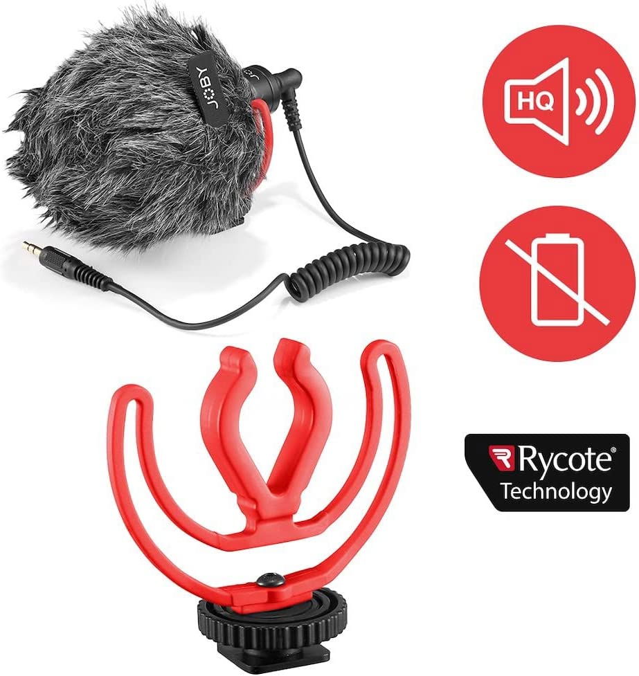 Set microfon cu paravânt gri, suport roșu; icon HQ și Rycote Technology