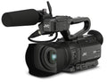 Black JVC 4K CAM video camera with detachable shotgun microphone and large lens