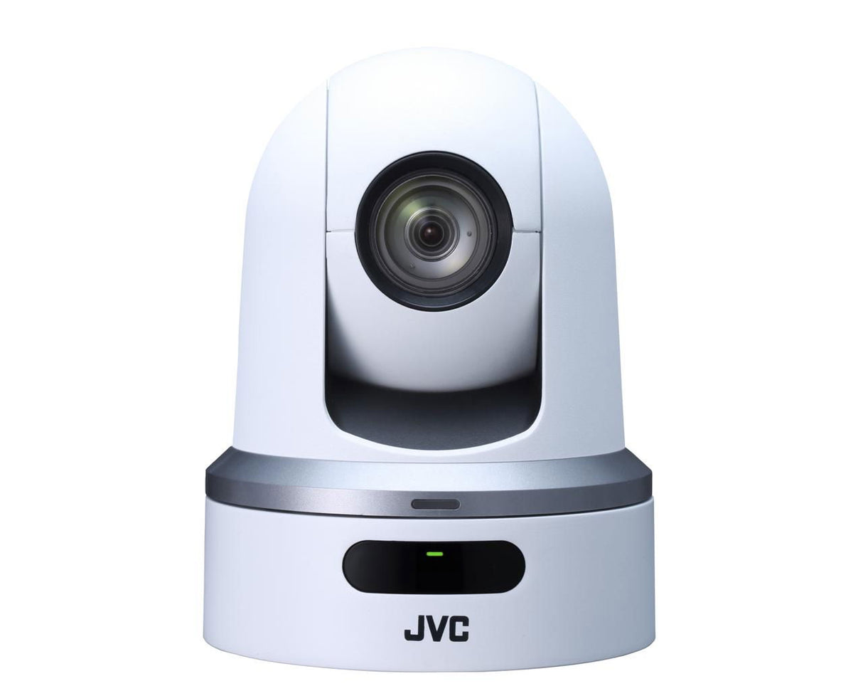 White PTZ 360 wireless robotic camera with dome lens and base status light