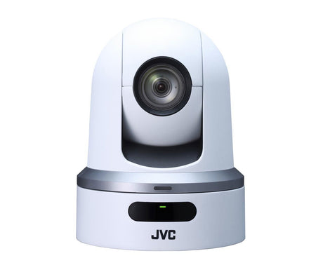White PTZ 360 wireless robotic camera with dome lens and base status light