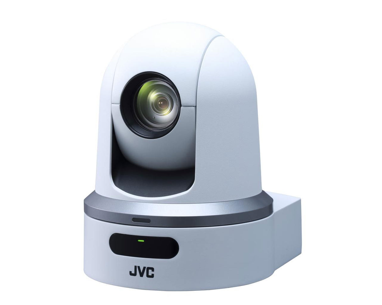 White PTZ 360 wireless robotic camera, angled view of lens dome and front control bar