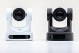 Pair of PTZ cameras: white and black housings with 12x zoom lens