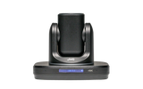 Black PTZ IP production camera back view with side grips on base, 4K label