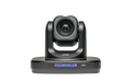 Black PTZ IP production camera base, lens front view, 4K label