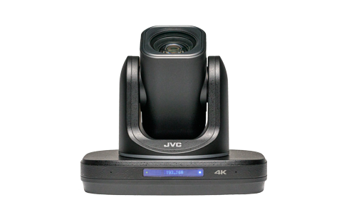 Black PTZ IP production camera rear view, pan-tilt housing and base with 4K