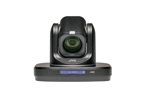 Black PTZ IP production camera, lens angled left on base with 4K label