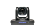 Black PTZ IP production camera with front lens view on base, 4K