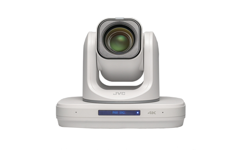White PTZ IP production camera with motorized dome and front lens