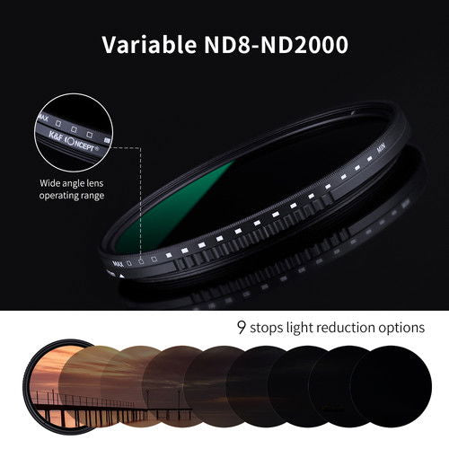 K&F Concept Filtru ND variabil ND8-ND2000 Ultra-Slim Multistrat 82mm - View 5