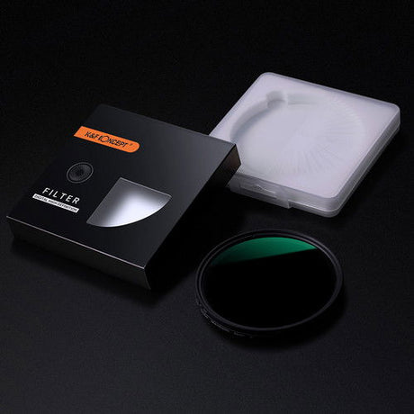 Variable ND filter in box with protective cap and slim black ring