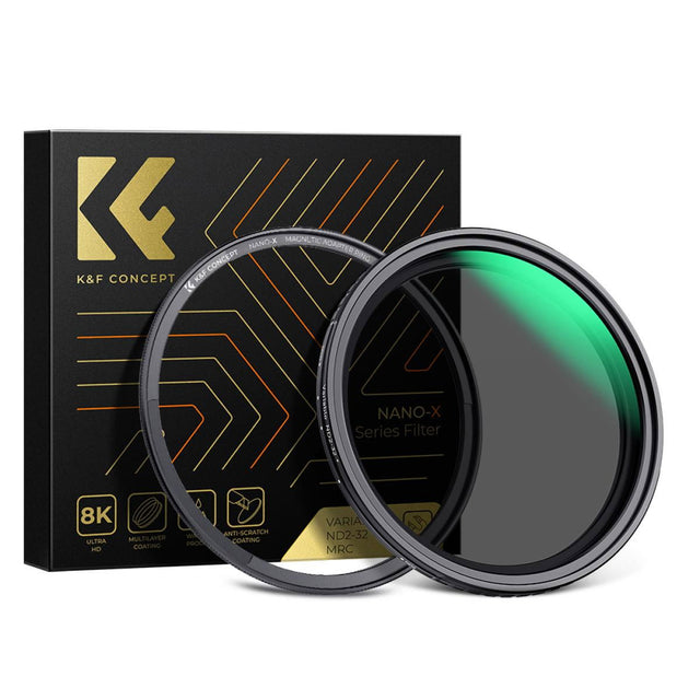 K&F Concept Nano-X variable ND2–32 magnetic filter, front lens glass with green tint