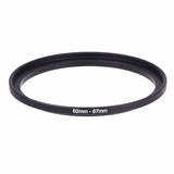 62–67mm step-up lens filter ring, black metal adapter