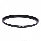 72–77mm step-up lens filter ring, black metal mounting ring