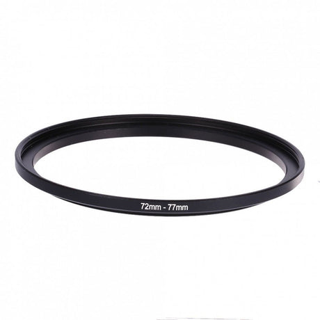 72–77mm step-up lens filter ring, black metal mounting ring